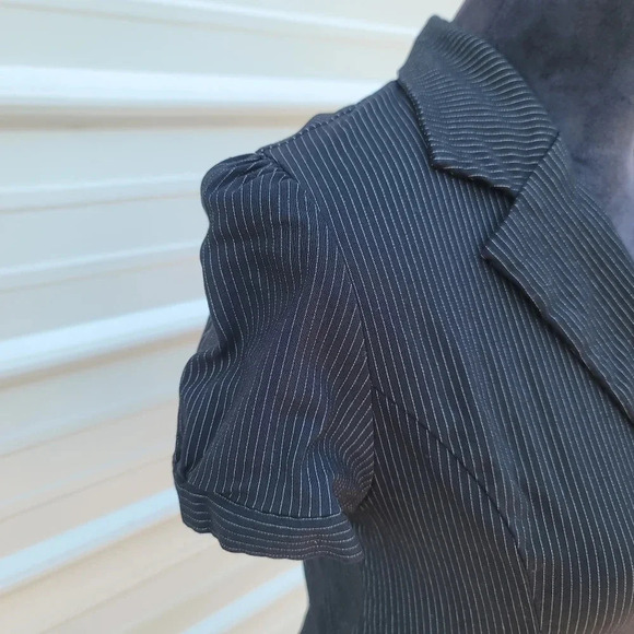 My Lola Juniors L Blazer Black White Striped Cap Sleeve Two Button Stretch - Picture 5 of 7